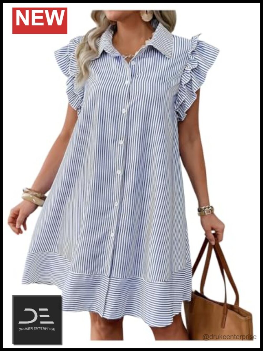 SOLY HUX Plus Size Striped Shirt Dress Button Down Cap Sleeve Casual